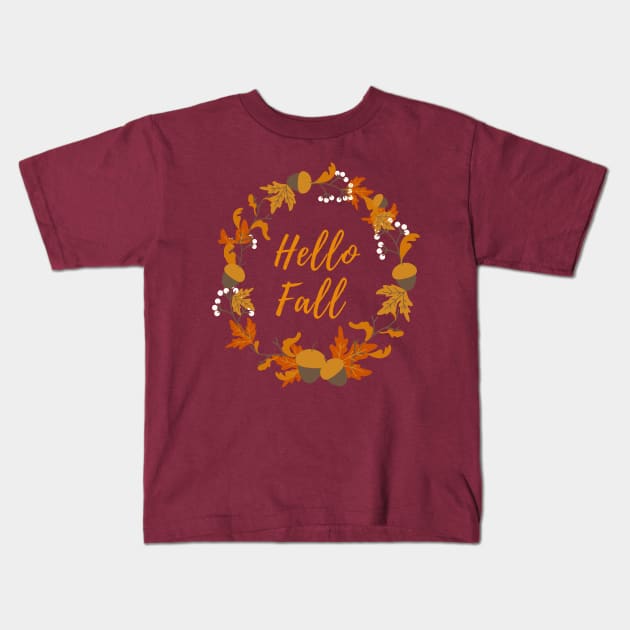 Hello Fall Autumn Design Kids T-Shirt by Ken Adams Store